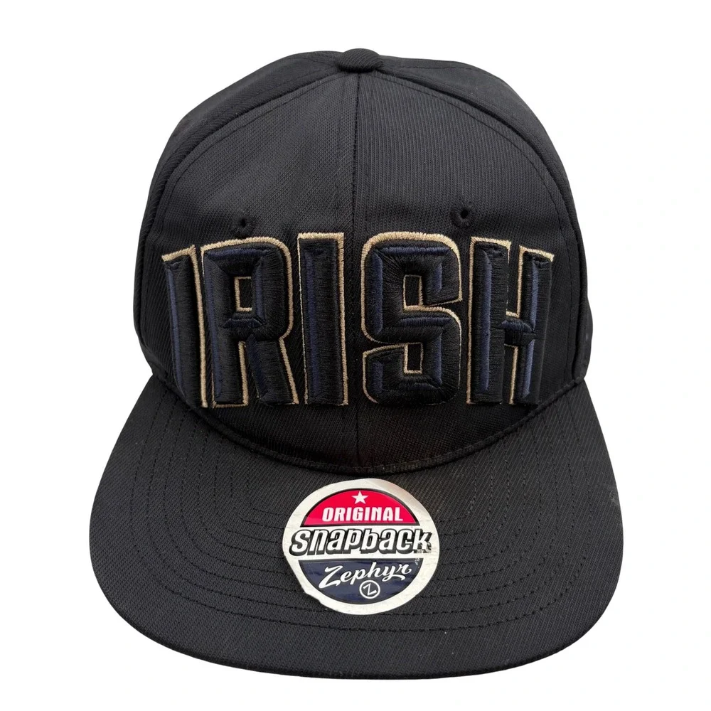 Zephyr Hat Men OS Black Notre Dame Fighting Irish Snapback Flat Bill Embroidered